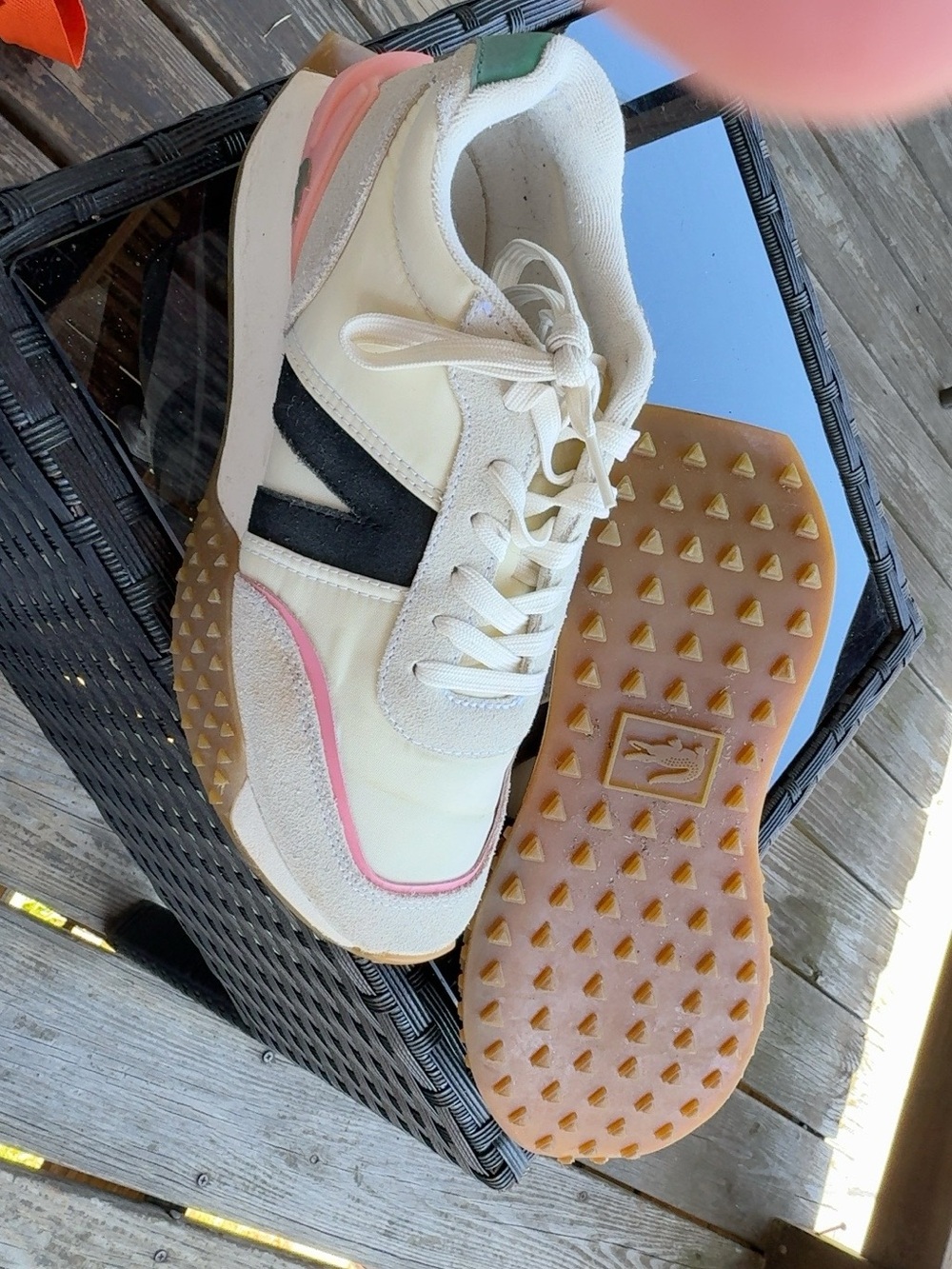 Lacoste Cream and Pink Athletic Retro Runner Sneakers - Picture 2 of 4